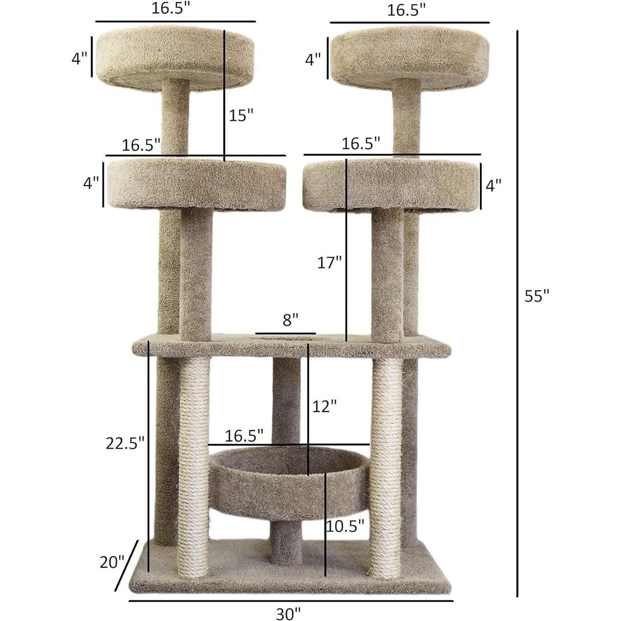 Maykoosh Southwestern Sanctuary Multi-Level Cat Cat Climbing Tower Cat Tree, Solid Wood and Carpet Construction, Modern Cat Tree with Scratch Post and Sturdy Base Brown/41 L x 31" W x 55" H Maykoosh