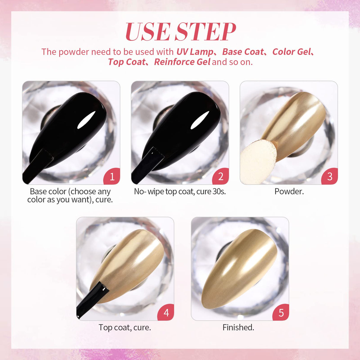 Born Pretty Chrome Nail Powder Metallic Mirror Powder Holographic Pigment Powder Manicure Nail Art Decoration Sets Silver Gold Pink Rose Gold 4 Boxes Born Pretty