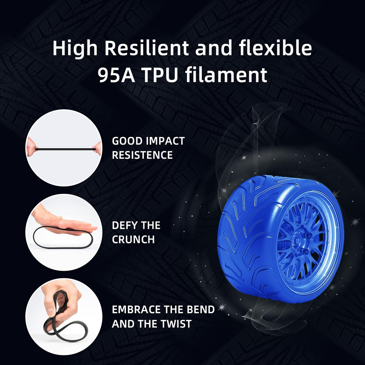 Geeetech TPU Filament 1.75mm, 500g (1.1lbs) Spool – 95A Flexible 3D Filament with High Elasticity, Dimensional Accuracy ±0.02mm, Fits Most FDM Printers, Black Geeetech
