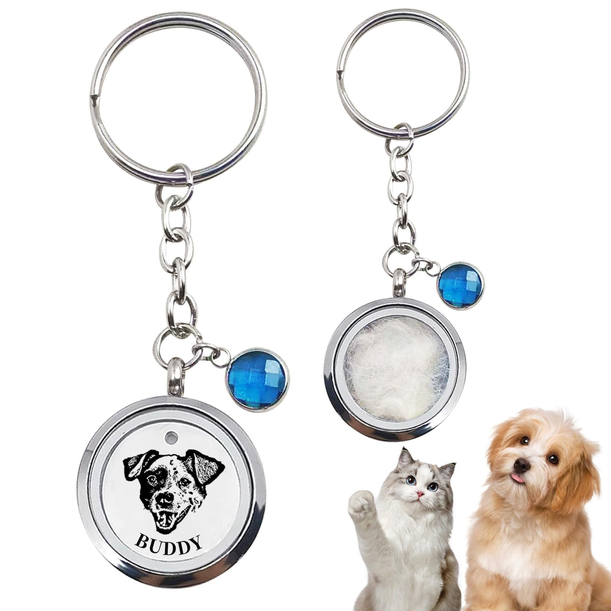 Overket Custom Furever Keychain with Photo & Name, Personalized pet hair keepsake fur locket keychain, Pet Memorial Keepsake Keychain Gifts, Loss of Dog Sympathy Gift (Pet Fur Keepsake) Overket