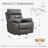 KISLOT Leather Recliner Chair Manual Sofa Rocker for Adults with Overstuffed Arm for Living Room Bedroom Home Theater Seating KISLOT