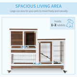 PawHut Wooden Rabbit Hutch Elevated Bunny Cage Indoor Small Animal Habitat with Enclosed Run with Wheels, Ramp, Removable Tray Ideal for Guinea Pigs, Brown PawHut