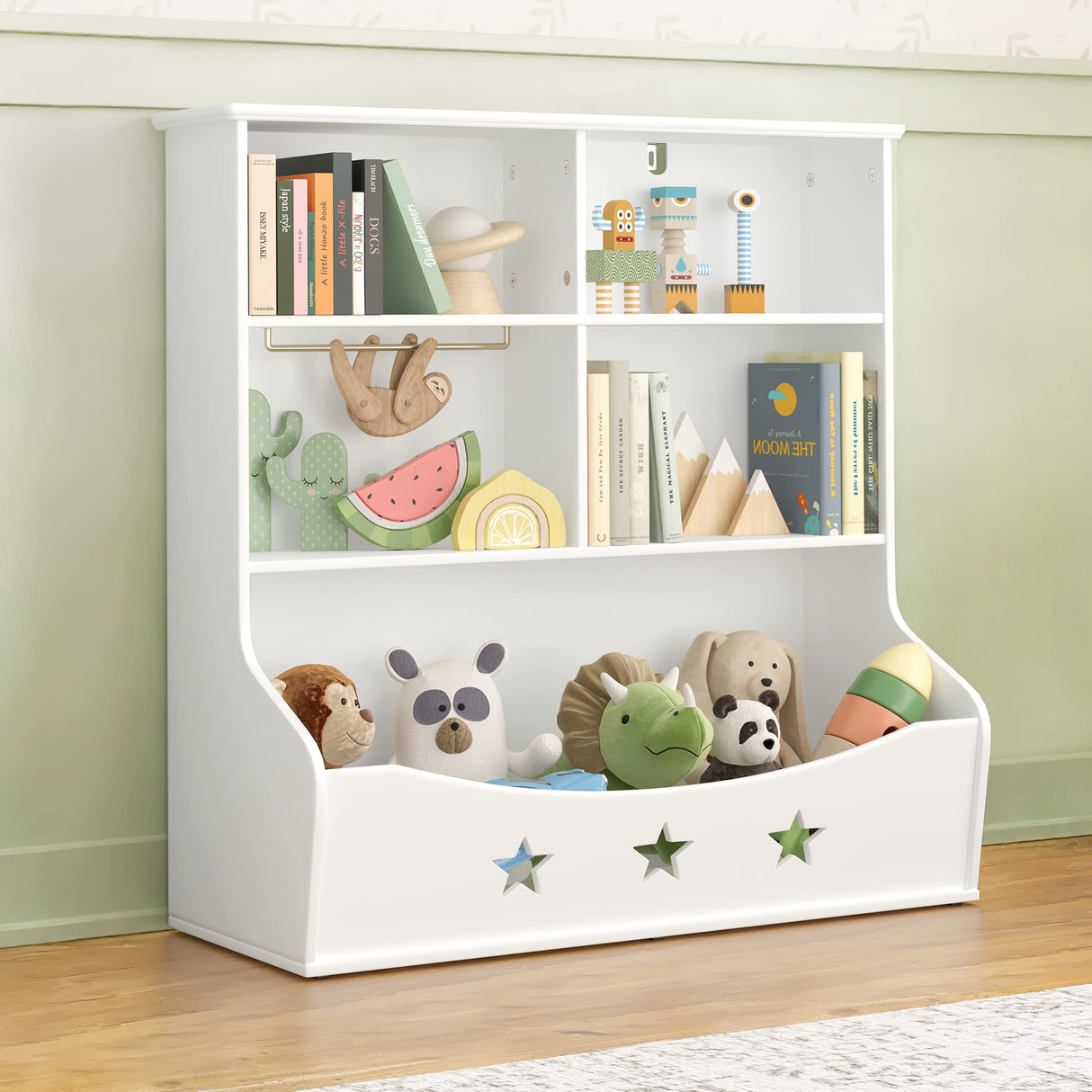 Curipeer White 3-Shelf Kids Bookshelf with 5 Cube Units and Star Pattern Toy Organizer for Playroom and Nursery Curipeer
