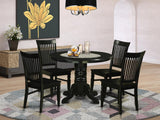 East West Furniture SHWE5-BLK-W 5 Piece Dining Room Furniture Set Includes a Round Dining Table with Pedestal and 4 Wood Seat Chairs, 42x42 Inch, Black East West Furniture