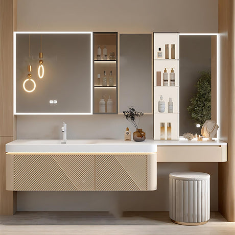 ZGNBSD Floating Bathroom Vanity with Sink - Luxury Bathroom Vanity | LED Smart Defogging Medicine Cabinet Included | Solid Wood Bathroom Vanity | Add Makeup Area (60") ZGNBSD