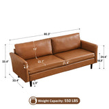 Tbfit 80" Faux Leather Couch, Mid Century Modern Sofa Living Room, 3 Seater Sofa for Small Space Bedroom Office Apartment, Brown Tbfit