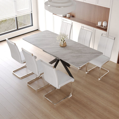 Modern Extendable Dining Table Set With Soft Padded Armless Chairs HouseOfZazla