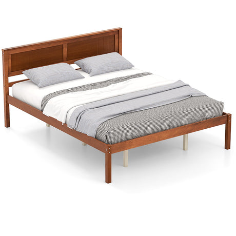 KOMFOTT Queen Size Wood Platform Bed Frame with Headboard, Solid Wood Bed Frame with Slat Support, 10-Leg Support, Under Bed Storage, 16” Mattress Foundation Bedroom Furniture, No Box Spring Needed KOMFOTT
