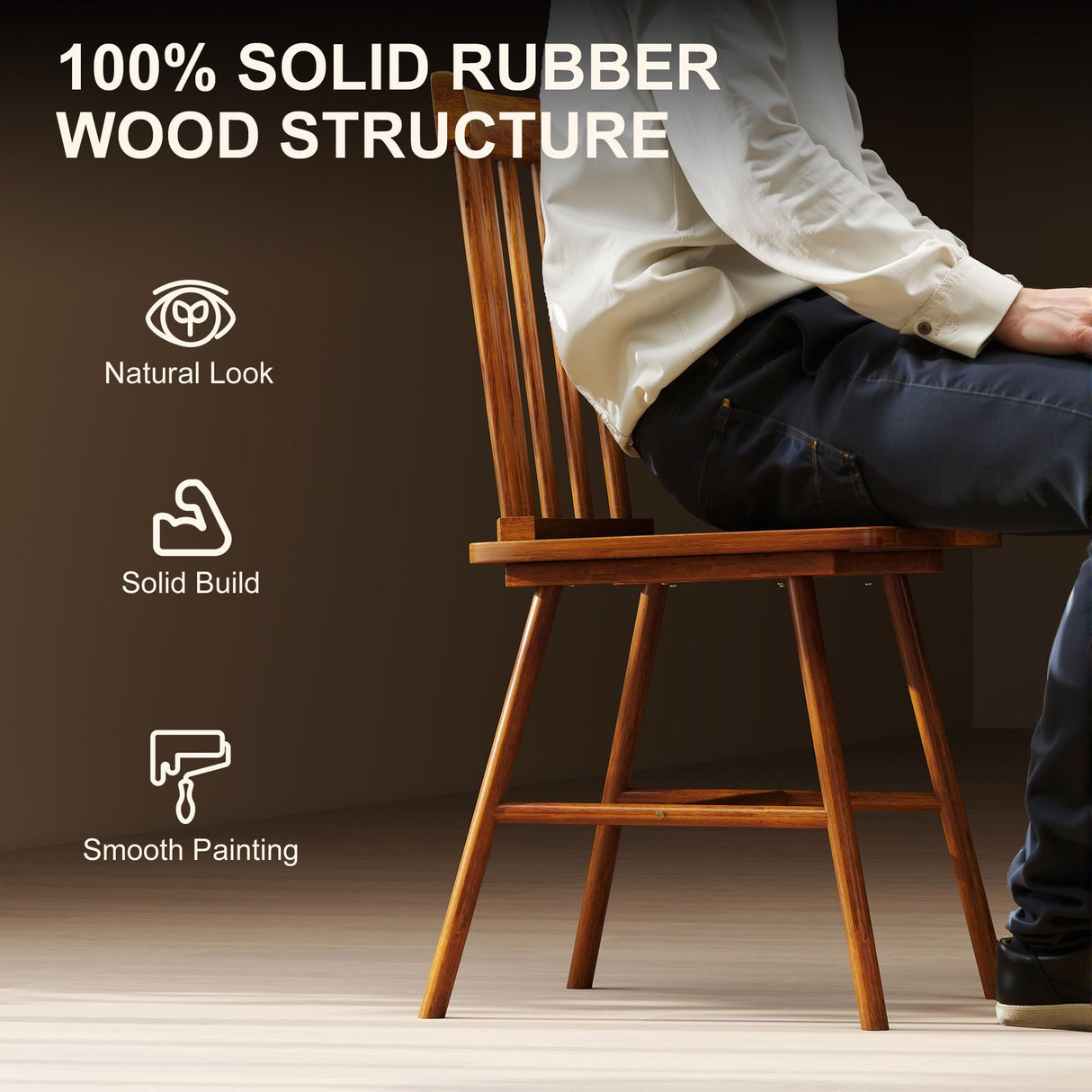 HOMCOM Windsor Dining Chairs Set of 4, Farmhouse Wooden Kitchen Chairs with Rubber Wood Frame and Spindle Backrest for Dining Room, Living Room, Light Brown HOMCOM