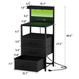 SZLHANJZ LED Nighstand with Charging Station, Dresser Nightstand with 3 Drawers and LED Lights, Storage Side Table with 3 Shelf and Hooks, Bedroom End Table for Bedside, Modern Black SZLHANJZ