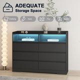 Tatub 6 Drawer Dresser for Bedroom, Black Dressers & Chests of Drawers with LED Light and Handle Free Drawers, Led Dresser for Living Room Tatub