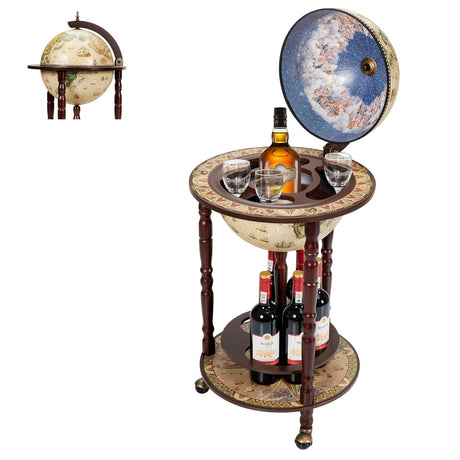 MEDIMALL Wood Globe Bar Liquor Cabinet, 16th Century Italian Replica Bar Stand for Liquor, Wine, Stemware, Vintage Alcohol Cart w/Liquor Shelves, Globe Bar Cart for Living Room, Dining Room MEDIMALL