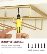 Nuovoware Wine Glass Rack - Under Cabinet Stemware Wine Glass Hanger Rack Holder for Bar Kitchen Cabinet, 3 Rows - Gold Nuovoware