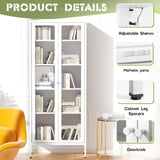 Crownland Modern Metal Display Cabinet with 4 Adjustable Shelves, White Glass Doors, 5 Tiers, Home Office, Living Room Crownland