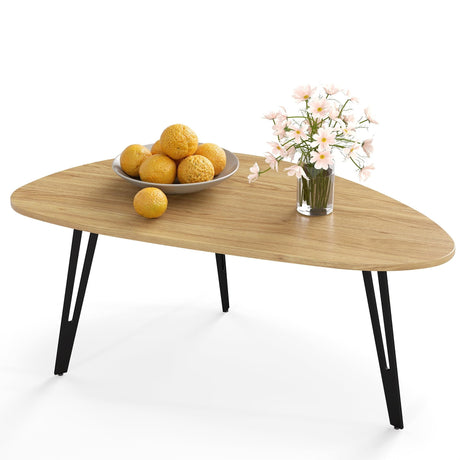 Manora Modern Mid Century Coffee Table, Oval Triangle Wood Center Table with Sturdy Metal Legs, Stylish Living Room Accent Table for Small Spaces Manora