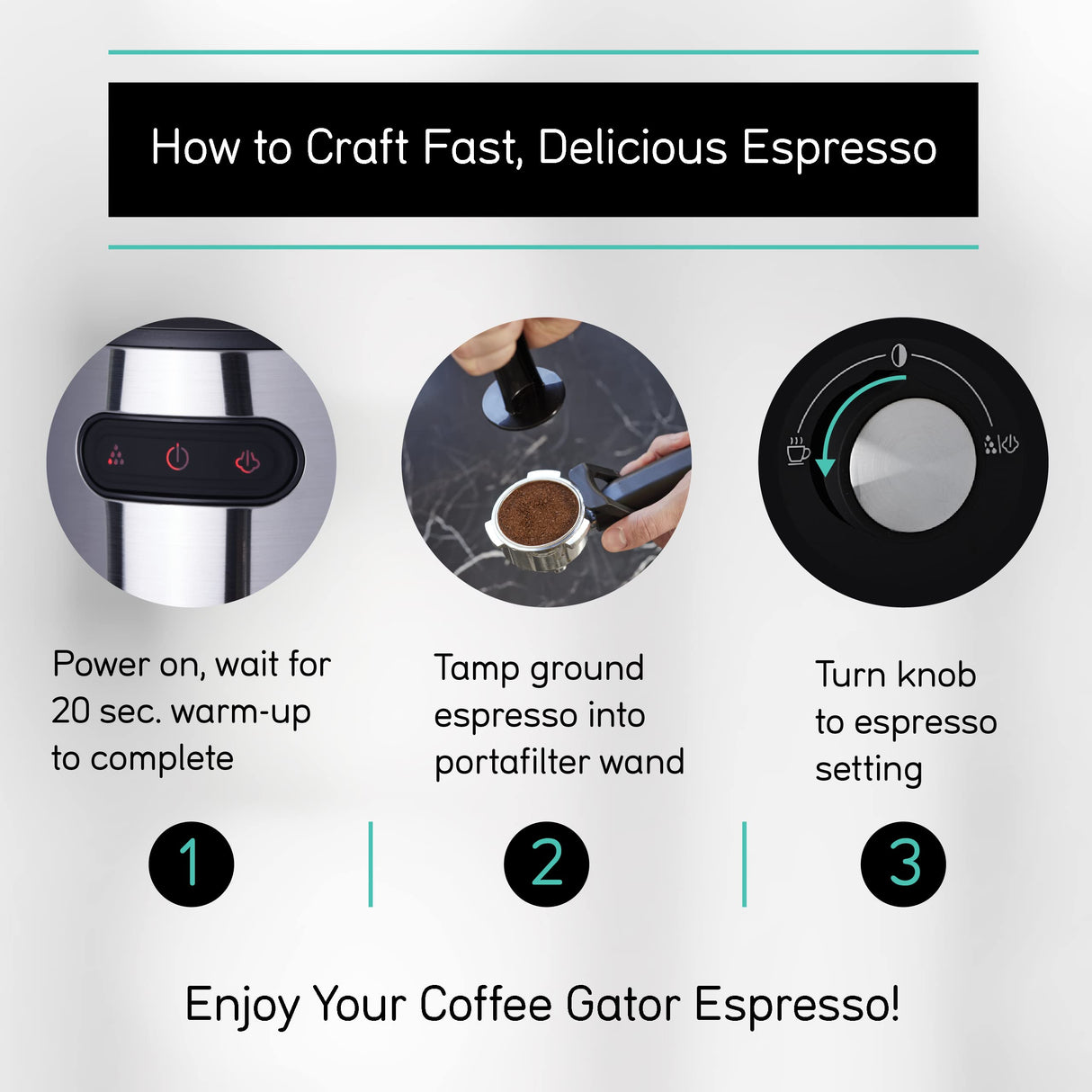 Coffee Gator Espresso Machine, Quick-Brew Espresso Maker with Milk Frother & 1.3 Liter Removable Water Tank Coffee Gator