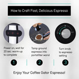 Coffee Gator Espresso Machine, Quick-Brew Espresso Maker with Milk Frother & 1.3 Liter Removable Water Tank Coffee Gator