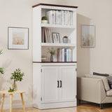 MHOM 71" Tall Bookshelf with Doors, 5 Tiers Farmhouse Bookcase with Adjustable Shelves, Wooden Rustic Display Cabinet for Home Office, Living Room, White MHOM