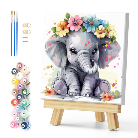 Natuyalo Paint by Numbers Kit with Framed - Colorful Elephant Paint by Numbers for Adults Beginner Animal DIY Acrylic Painting by Numbers Kit Colorful Paintworks Artwork, 12x12 Inch Natuyalo
