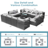 RADIATA PE Wicker Patio Furniture Set Sectional High Back Large Size Sofa Sets with Propane Fire Pit Table 55000 BTU Balcony Rattan Lounge Conversation Sets for Outdoor (13 Pieces,Light Gray) RADIATA