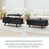 Janmer Home Small Lift Top Coffee Table with Sliding Tambour Door, 47.3" Mid Century Modern Curved Coffee Table with Storage, Oval Center Table with Lift Tabletop for Living Room (Doors, Black) Janmer Home