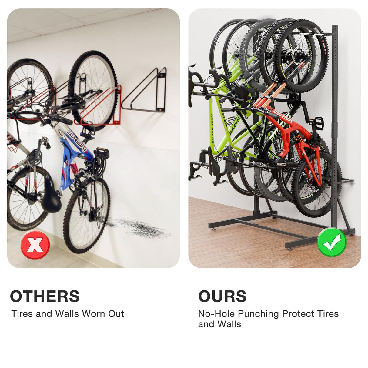 Caprihom Freestanding Bike Rack for Garage - Hold Up to 5 Bicycle Vertical Bike Stand Floor Indoor Bike Rack Storage Organizer Bike Hangers for Garage Caprihom