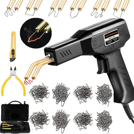 Plastic Welding Machine Car Bumper Repair Kit,Hot Stapler Plastic Repair Welder Soldering Kit,6Types 1050 Staples,Hot Staple Gun Plastic Welder&Flat/Outside Corner/Inside Corner/Wave Staples Miotorio