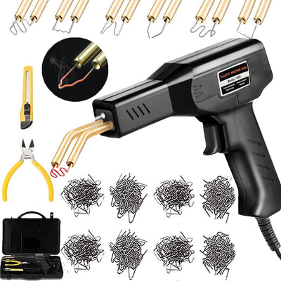 Plastic Welding Machine Car Bumper Repair Kit,Hot Stapler Plastic Repair Welder Soldering Kit,6Types 1050 Staples,Hot Staple Gun Plastic Welder&Flat/Outside Corner/Inside Corner/Wave Staples
