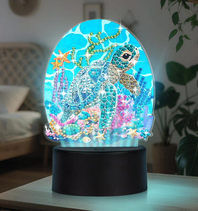 ALKALO Diamond Painting Night Light, Diamond Painting Kits for Adults Desktop Ornaments for Table Tabletop Decor Diamond Art Accessories for Adult Beginner Touch Lamp for Bedrooms Living Room- Turtle