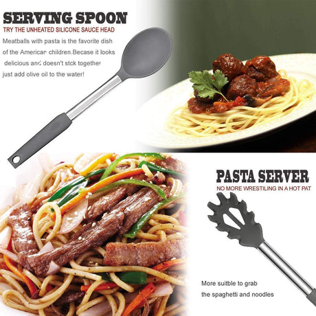 Silicone Kitchen Cooking Utensils Set with Stainless Steel Handle, Spatula Set Utensil Set, Cooking Utensil Set,Kitchen Tools Gadgets for Nonstick Cookware BECBOLDF