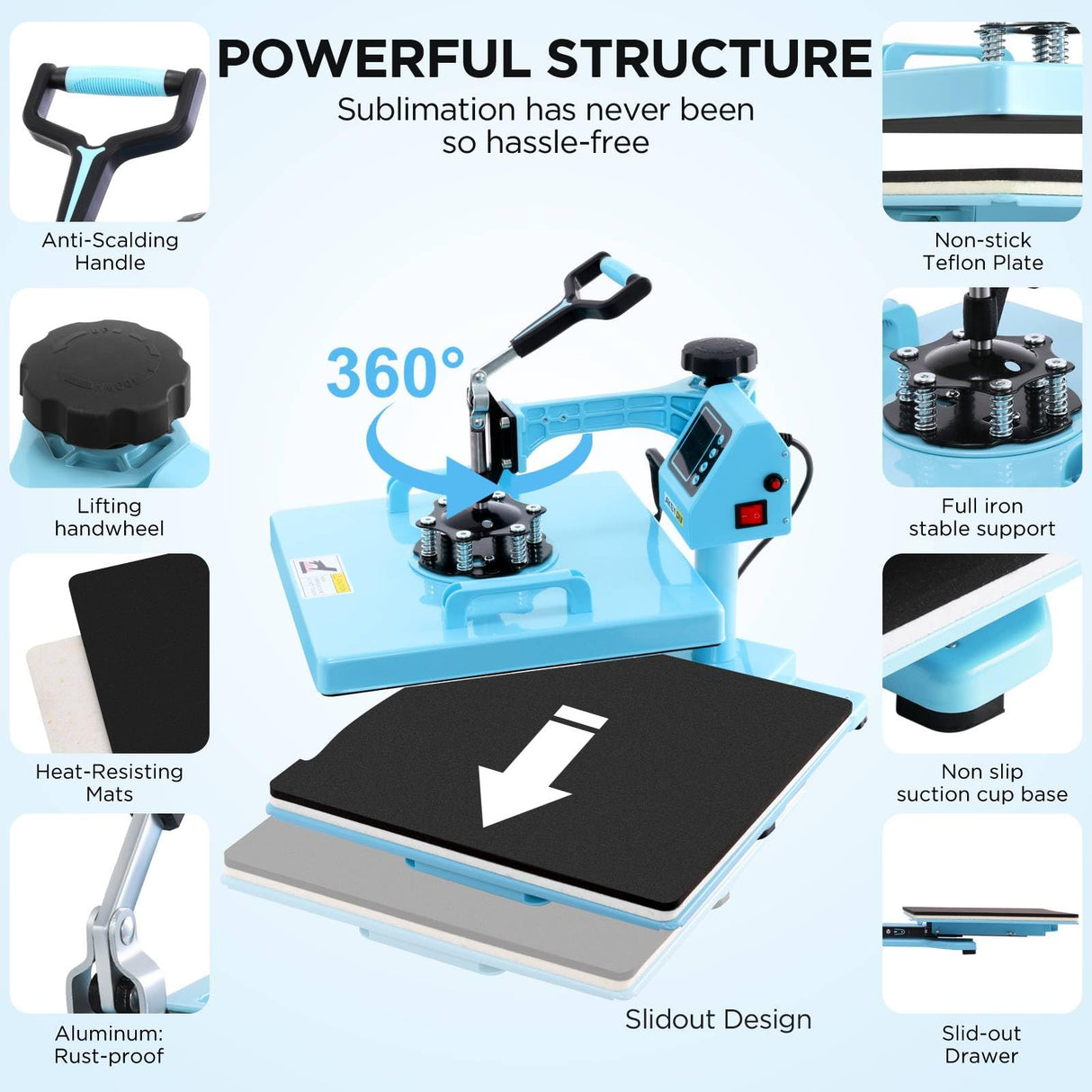 WHUBEFY Heat Press,15x15 Shirt Press Machine 8 in 1 with 30Oz Tumbler Attachment Sublimation Machine Digital Slide Out Sublimation Heat Transfer Machine, Heat Press for T-Shirts Mugs Caps Plates,1400W Whubefy