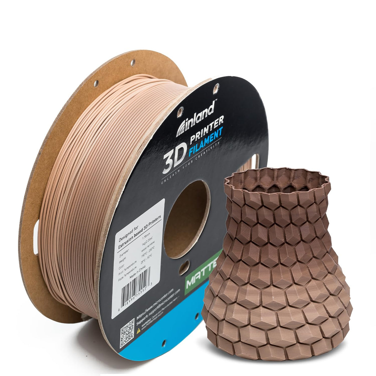 Micro Center Inland Matte PLA 3D Printer Filament, Matte Wood Rainbow 3D Printing Filament 1.75mm, 1kg Cardboard Spool (2.2 lbs), Dimensional Accuracy +/- 0.03mm, FDM/FFF 3D Printers INLAND