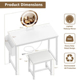 KAI-ROAD Makeup Vanity Desk with Mirror and Lights - Small White Vanity Table with Chair, Power Outlet, Modern Make Up Vanitys Desks Set, Dressing Table for Girls Bedroom KAI-ROAD