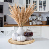 ADRIMER Placemats Set of 6, Handmade Round Woven Table Mats, Burlap Boho Table Place Mats and 1 Pcs 72 Inch Table Runner with Macrame for Kitchen and Dining Table Farmhouse Decor ADRIMER