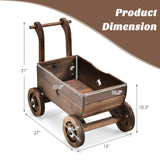 HAPPYGRILL Wagon Flower Planter Cart, 4-Wheel Wood Garden Wagon Decor with 2 Drainage Holes, Movable Flowerpot Holder Stand, Indoor Outdoor Raised Plant Bed HAPPYGRILL
