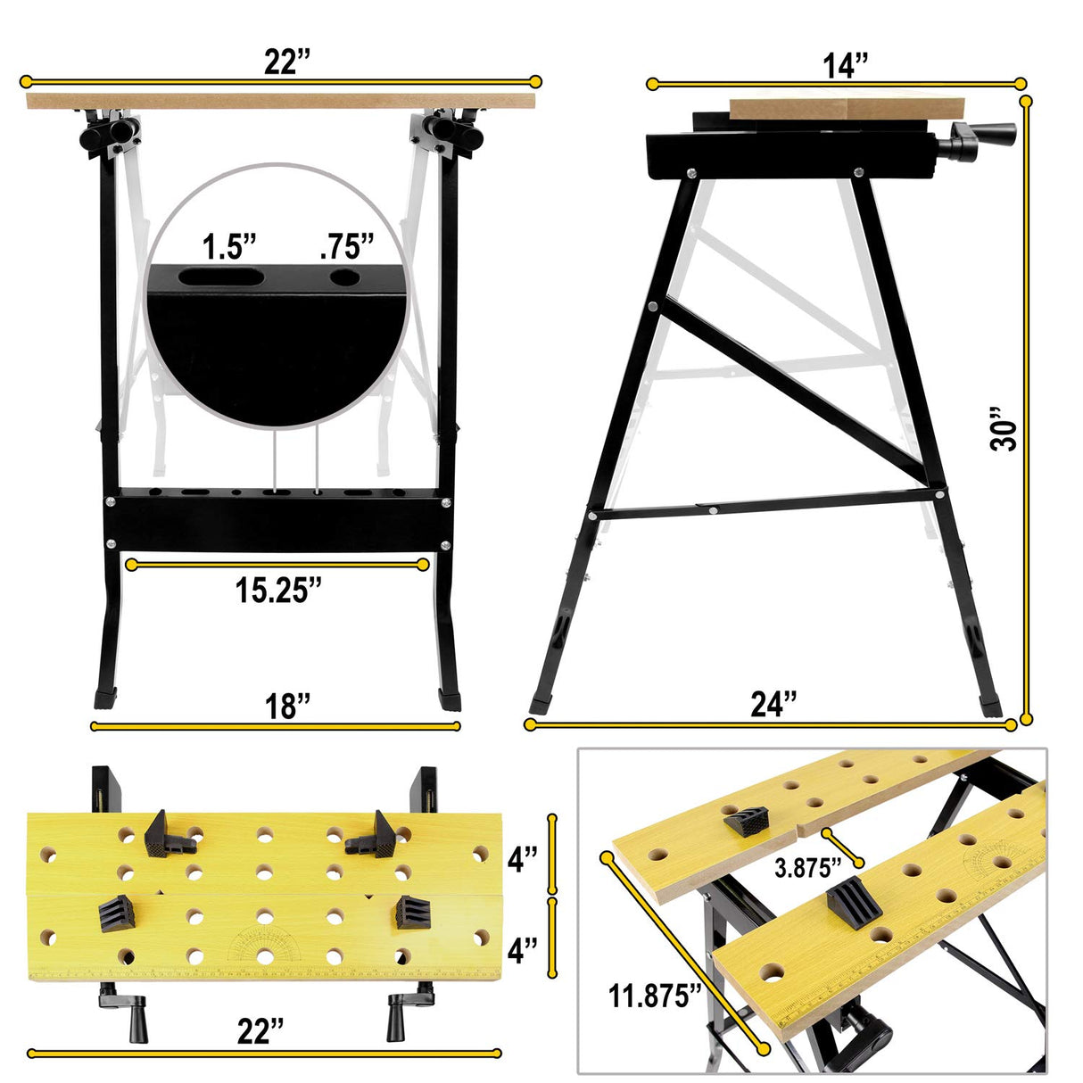 Work-It! Portable Workbench, Folding Carpenter Saw Table with Adjustable Clamps - Easy to Transport with Heavy-Duty Steel Frame, 150 Lbs Capacity Work-It!