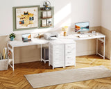 Casaottima L Shaped Desk with 4 Drawers, 47" White Computer Desk with Storage, Reversible Kids Study Table with CPU Stand & Hook, Corner Work Table for Home Office Casaottima