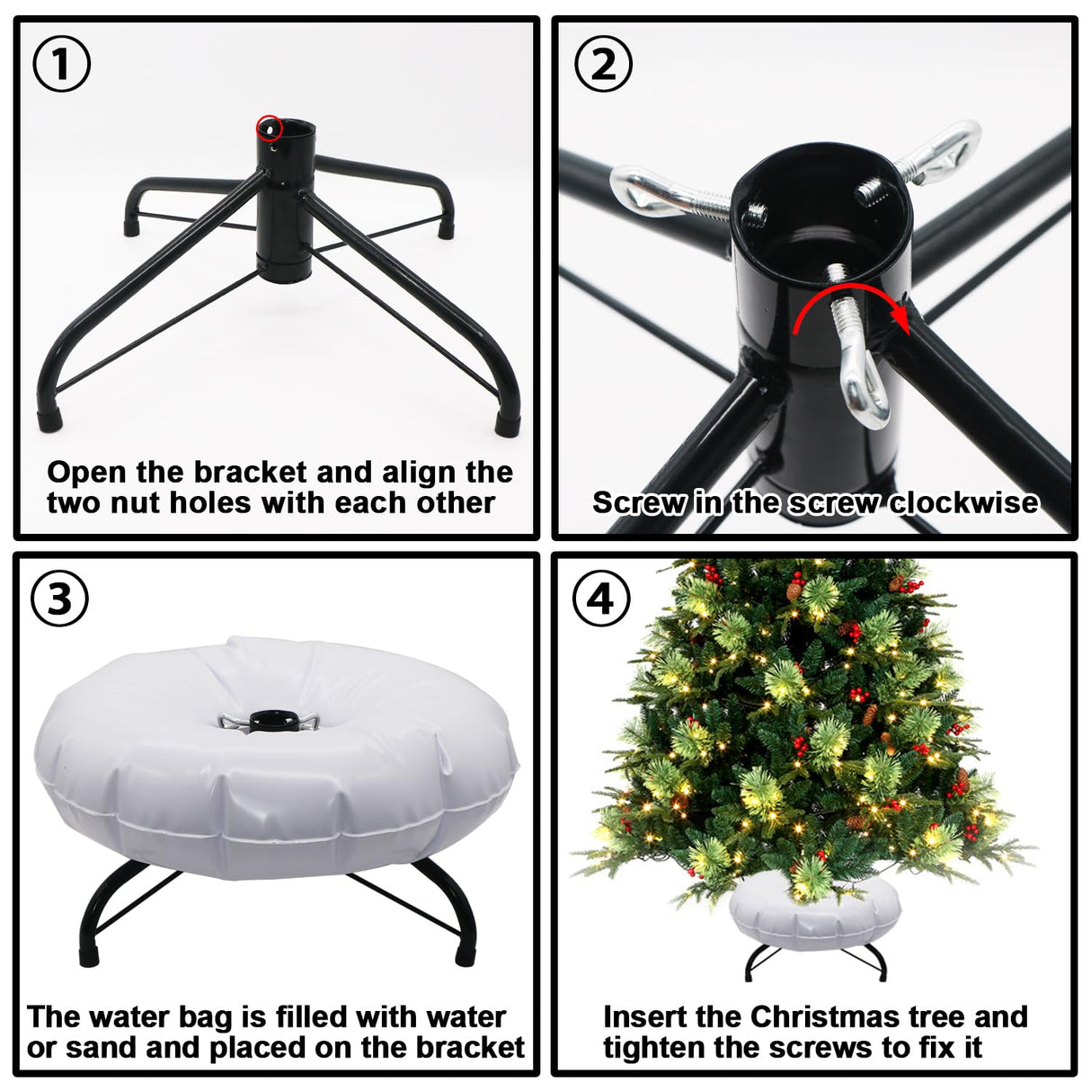 RUENXG Christmas Tree Stand Foldable Artificial Tree Holder Heavy Duty Replacement Artificial Xmas Tree Base with Water Fillable Base for 4ft to 7ft Artificial Christmas Tree,Fits 0.5-1.25 Inch Pole WoodArtSupply