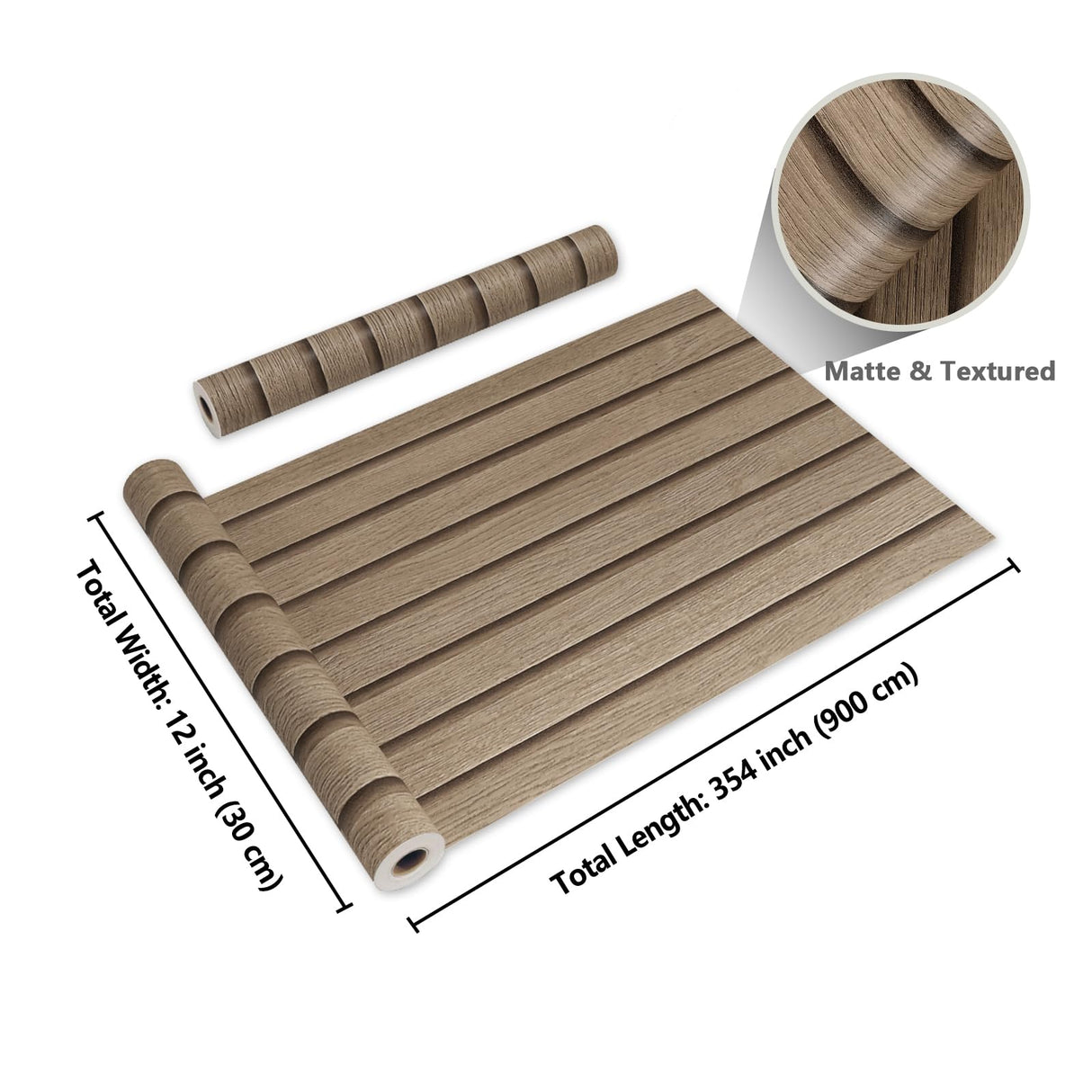 CRE8TIVE 12"x354" Wooded Slats Wood Contact Paper Brown Wood Wallpaper Peel and Stick Countertops Waterproof Wood Stripe Wall Panel Self Adhesive Wood Grain Contact Paper for Bedroom Farmhouse Walls CRE8TIVE