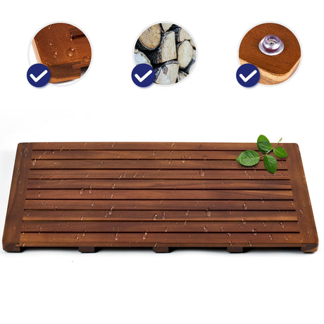 Upolana Teak Shower Mat, 32 x 18 inch Wood Bath Mat for Inside Shower, Premium Wooden Shower Floor Mat, Teak Wood Bath Mat for Bathroom Spa & Outdoor Use Upolana