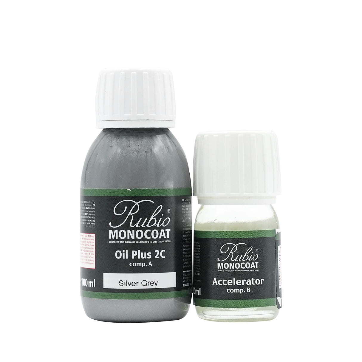 Rubio Monocoat Wood Stain & Finish 65 ft² - Silver Grey | Oil Plus 2C | Quick-Dry, Eco-Friendly Linseed Wood Oil for Indoor Use, Includes Accelerator (Part B) | Protector | 130 ml Rubio Monocoat