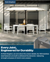 Patio Kingdom 9-Piece Outdoor Dining Set for 8, 75.2" HDPE Table with Umbrella Hole & 8 Chairs, All-Weather Patio Furniture for Lawn, Yard, Deck, or Poolside, Fade & Crack Resistant (White) Patio Kingdom