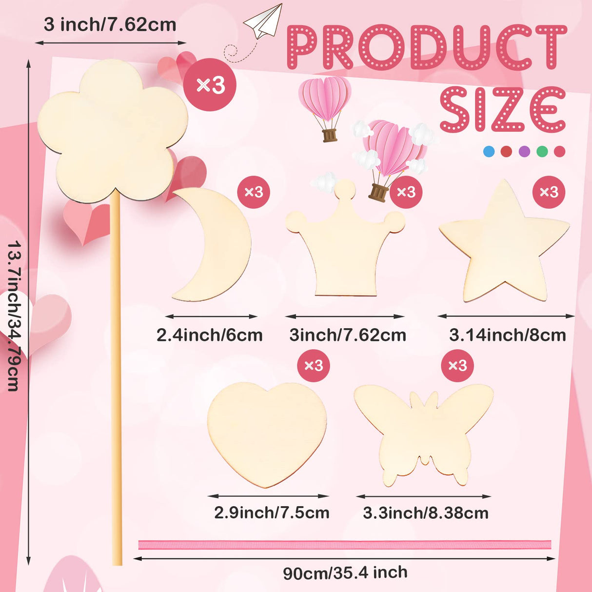 Chinco 55 Piece Princess Wands Kit Include Wooden Wands for Crafts, Gem Stickers, Ribbons, Foam Princess Tiaras and Wooden Crowns DIY Heart Butterfly Moon Wand Make Your Own Princess Wand for Kid Girl Chinco