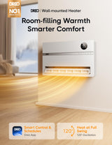 Dreo Smart Wall Heater, Electric Space Heater for Bedroom 1500W, 120° Vertical Oscillation, Adjustable Thermostat, Remote Control, 24H Timer, Easy-Mount Heater for Indoor Use, Works with Alexa, WH719S Dreo