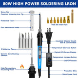Soldering Iron Heat Set Insert Tool, 80W 110V LCD Digital Soldering Welding Iron Kit with Iron Tips and Heat Set Insert Tips, 16-in-1 Adjustable Temperature 180-500℃ Solder Kit, Blue Lunamor