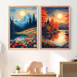 2 Pack Landscape Paint by Numbers for Adults, Landscape Paint by Numbers Kit for Adults, DIY Acrylic Adult Painting by Numbers Kits on Canvas for Gift Home Wall Art Decor 12x16 Inch (Rolled Package) Mandun