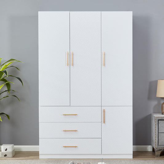 ClassyCabin White Armoire Wardrobe Closet Cabinet, Armoires and Wardrobes with 3 Doors, 3 Drawers, Armoire Wardrobe Closet with Hanging Rod & Large Capacity 47.3" L x 20.3" W x 72" H