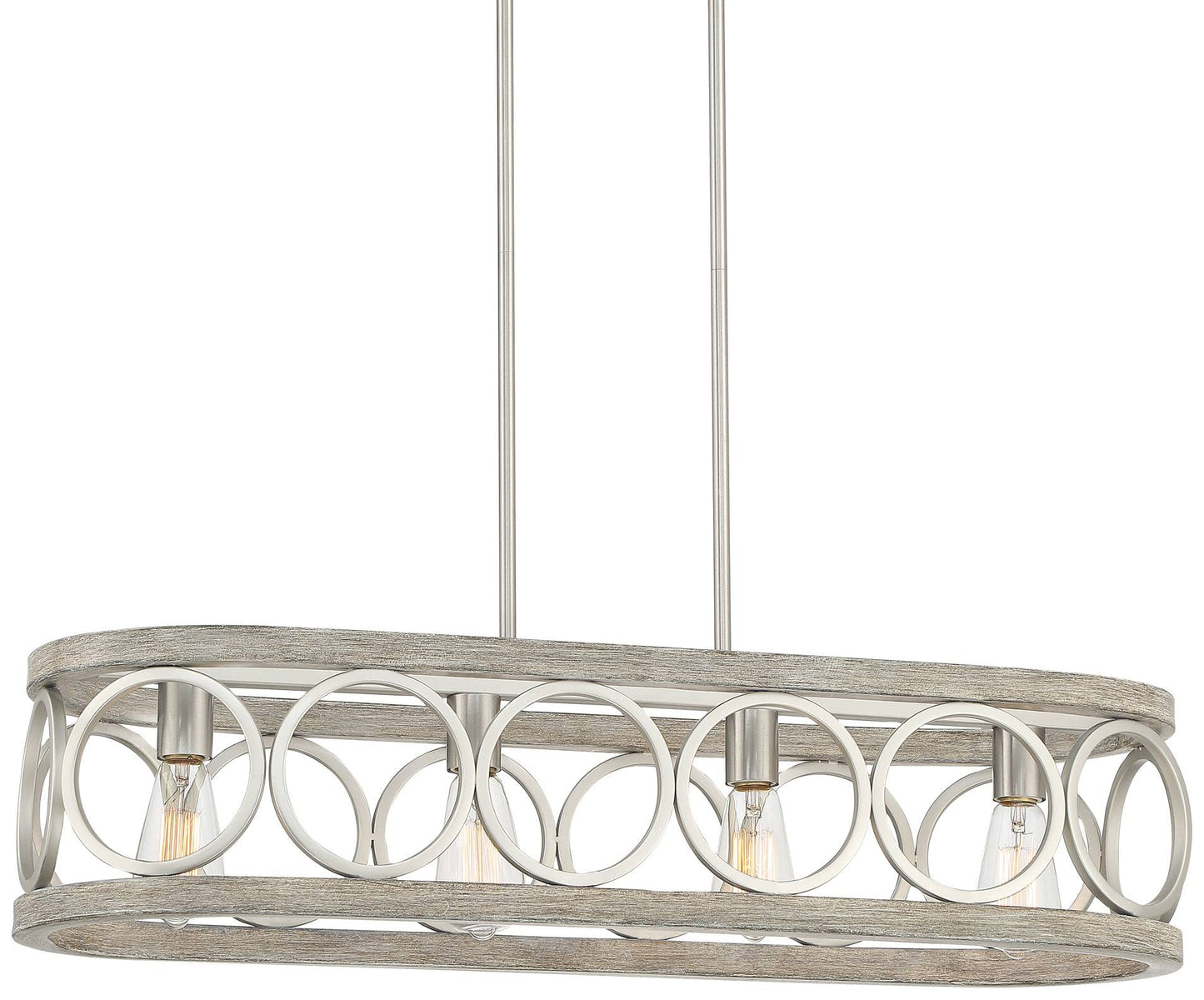 Franklin Iron Works Salima Brushed Nickel Gray Wood Linear Pendant Chandelier Lighting 32 1/2" Wide Farmhouse Rustic 4-Light LED Fixture for Dining Room Living House Foyer Kitchen Island Entr - WoodArtSupply