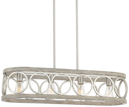 Franklin Iron Works Salima Brushed Nickel Gray Wood Linear Pendant Chandelier Lighting 32 1/2" Wide Farmhouse Rustic 4-Light LED Fixture for Dining Room Living House Foyer Kitchen Island Entr - WoodArtSupply