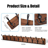 Rustic 38.6" Large Coat Rack Wall Mount, Long Wood Coat Hooks with 10 Triple Hooks, Heavy Duty Wooden Coat Hanger for Entryway, Farmhouse Hanging Jackets, Coats, Hats, Bags,Towel - White Gohiuo